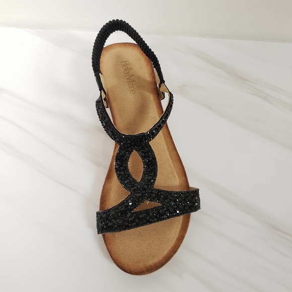 Black Rhinestone Comfort Sandal Cushioned Wedge Size 7.5 - Picture 2 of 7